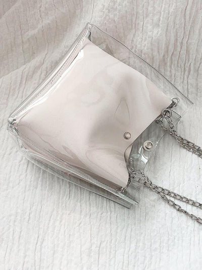 Clear<b style="color:White;"><font size="1"> -</font></b>Chain<b style="color:White;"><font size="1"> -</font></b>Tote Bag With Inner Pouch