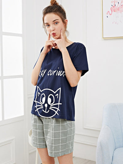 Cat<b style="color:White;"><font size="1"> -</font></b>&<b style="color:White;"><font size="1"> -</font></b>Letter Print Pajama Set