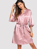 Solid<b style="color:White;"><font size="1"> -</font></b>Self Belted Robe