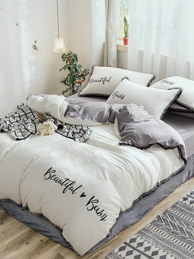 Embroidery<b style="color:White;"><font size="1"> -</font></b>&<b style="color:White;"><font size="1"> -</font></b>Letter Print Tassel Sheet Set