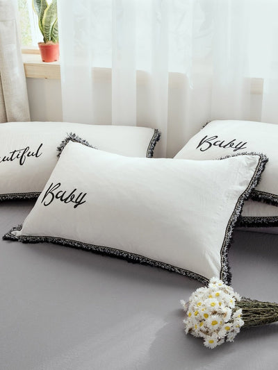 Embroidery<b style="color:White;"><font size="1"> -</font></b>&<b style="color:White;"><font size="1"> -</font></b>Letter Print Tassel Sheet Set