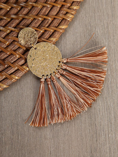 Hammered<b style="color:White;"><font size="1"> -</font></b>Earrings With Tassel Accent