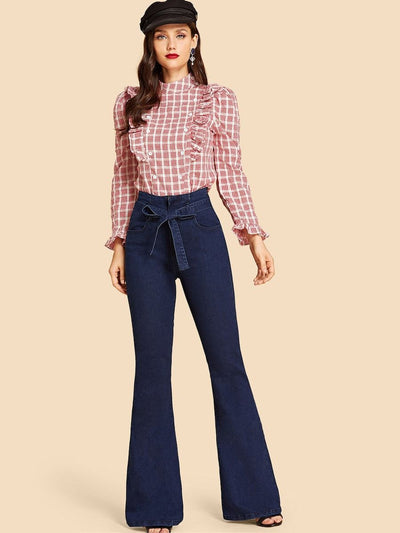 Tie<b style="color:White;"><font size="1"> -</font></b>Waist Flare Leg Jeans