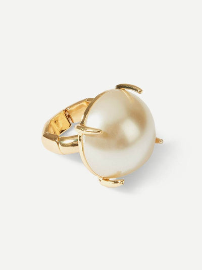 Faux<b style="color:White;"><font size="1"> -</font></b>Pearl Decorated Ring 1pc