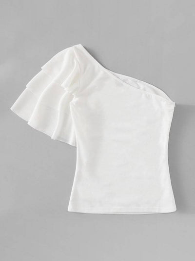 One<b style="color:White;"><font size="1"> -</font></b>Shoulder<b style="color:White;"><font size="1"> -</font></b>Layered Flounce Sleeve Top