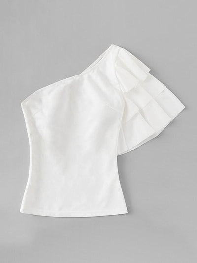 One<b style="color:White;"><font size="1"> -</font></b>Shoulder<b style="color:White;"><font size="1"> -</font></b>Layered Flounce Sleeve Top