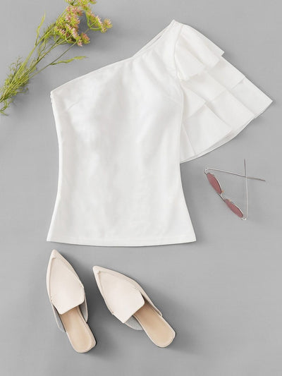 One<b style="color:White;"><font size="1"> -</font></b>Shoulder<b style="color:White;"><font size="1"> -</font></b>Layered Flounce Sleeve Top