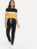 Color-block<b style="color:White;"><font size="1"> -</font></b>Tee<b style="color:White;"><font size="1"> -</font></b>& Drawstring Waist Pants Set