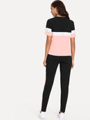 Color-block<b style="color:White;"><font size="1"> -</font></b>Tee<b style="color:White;"><font size="1"> -</font></b>& Drawstring Waist Pants Set