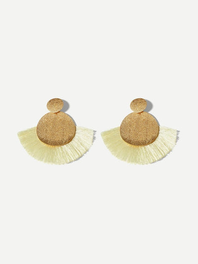 Textured<b style="color:White;"><font size="1"> -</font></b>Round<b style="color:White;"><font size="1"> -</font></b>Fan Tassel Drop Earrings 1pair