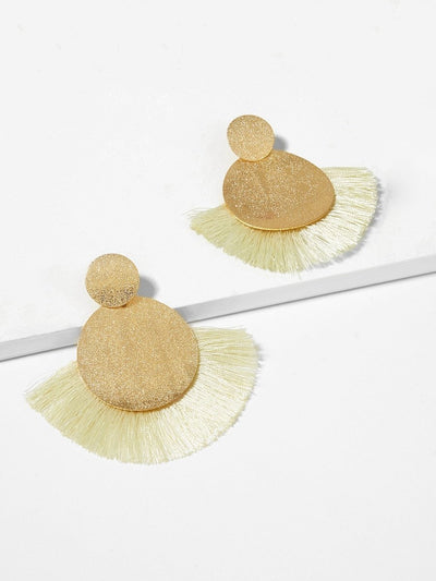 Textured<b style="color:White;"><font size="1"> -</font></b>Round<b style="color:White;"><font size="1"> -</font></b>Fan Tassel Drop Earrings 1pair