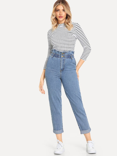 Rolled<b style="color:White;"><font size="1"> -</font></b>Hem<b style="color:White;"><font size="1"> -</font></b>Frill High Waist Jeans