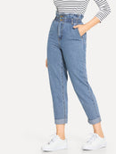 Rolled<b style="color:White;"><font size="1"> -</font></b>Hem<b style="color:White;"><font size="1"> -</font></b>Frill High Waist Jeans