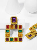 Color<b style="color:White;"><font size="1"> -</font></b>Block<b style="color:White;"><font size="1"> -</font></b>Open Square Drop Earrings 1pair