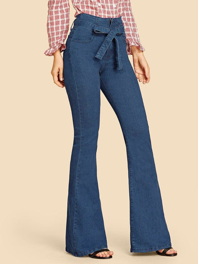 Tie<b style="color:White;"><font size="1"> -</font></b>Waist Flare Leg Jeans