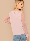 Pearl<b style="color:White;"><font size="1"> -</font></b>Beaded<b style="color:White;"><font size="1"> -</font></b>Sheer Mesh Sleeve Top