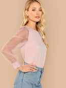 Pearl<b style="color:White;"><font size="1"> -</font></b>Beaded<b style="color:White;"><font size="1"> -</font></b>Sheer Mesh Sleeve Top