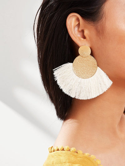 Textured<b style="color:White;"><font size="1"> -</font></b>Round<b style="color:White;"><font size="1"> -</font></b>Fan Drop Earrings 1pair