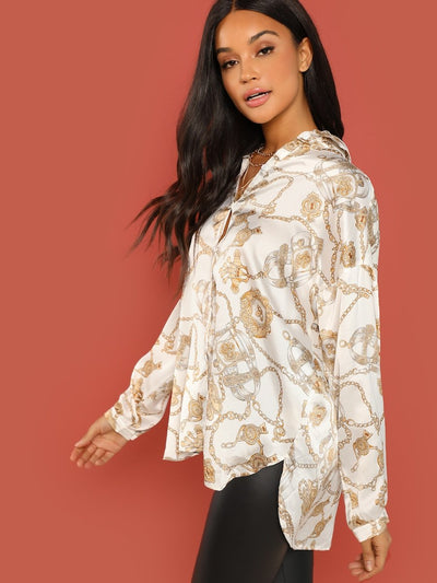 Chain Print Satin Blouse