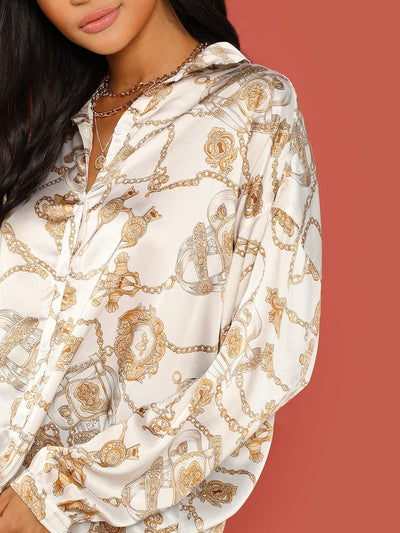 Chain Print Satin Blouse