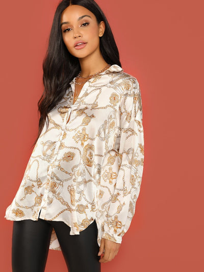 Chain Print Satin Blouse