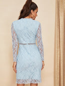 Lace<b style="color:White;"><font size="1"> -</font></b>Contrast Mock-Neck Dress