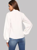 Single<b style="color:White;"><font size="1"> -</font></b>Breasted Tie Neck Blouse