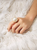 Faux<b style="color:White;"><font size="1"> -</font></b>Pearl Decorated Ring 1pc