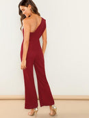 Asymmetrical<b style="color:White;"><font size="1"> -</font></b>Neck Solid Textured Jumpsuit