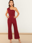 Asymmetrical<b style="color:White;"><font size="1"> -</font></b>Neck Solid Textured Jumpsuit