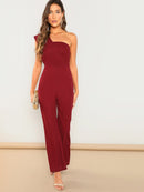 Asymmetrical<b style="color:White;"><font size="1"> -</font></b>Neck Solid Textured Jumpsuit