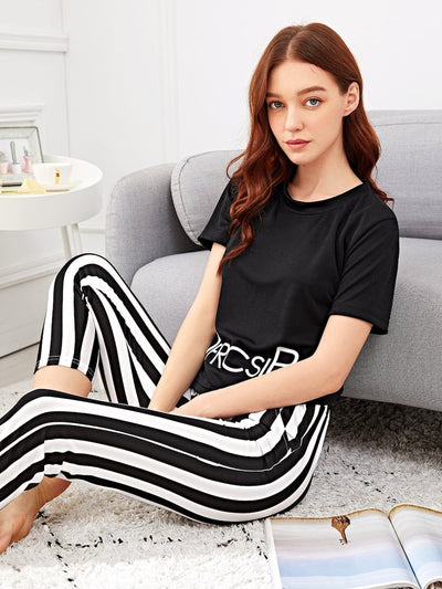 Top & Striped Pants PJ Set