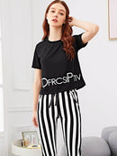 Top & Striped Pants PJ Set