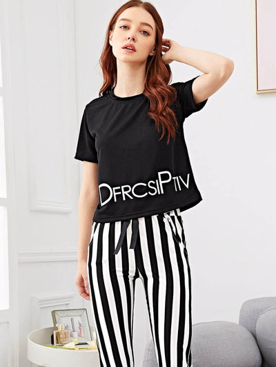 Top & Striped Pants PJ Set