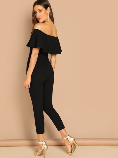 Flounce<b style="color:White;"><font size="1"> -</font></b>Foldover<b style="color:White;"><font size="1"> -</font></b>Front Off Shoulder Skinny Jumpsuit