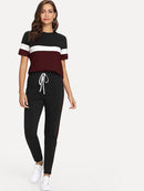 Color-block<b style="color:White;"><font size="1"> -</font></b>Tee<b style="color:White;"><font size="1"> -</font></b>& Drawstring Waist Pants Set