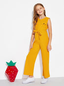 Girls<b style="color:White;"><font size="1"> -</font></b>Zip<b style="color:White;"><font size="1"> -</font></b>Front Sleeveless Belted Jumpsuit