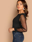 Pearl<b style="color:White;"><font size="1"> -</font></b>Beaded<b style="color:White;"><font size="1"> -</font></b>Sheer Mesh Sleeve Top