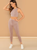 Solid<b style="color:White;"><font size="1"> -</font></b>Crop<b style="color:White;"><font size="1"> -</font></b>Top & Drawstring Leggings Set