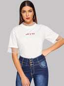 Contrast<b style="color:White;"><font size="1"> -</font></b>Mesh Letter Print Tee