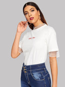 Contrast<b style="color:White;"><font size="1"> -</font></b>Mesh Letter Print Tee