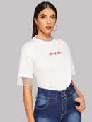 Contrast<b style="color:White;"><font size="1"> -</font></b>Mesh Letter Print Tee