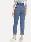 Rolled<b style="color:White;"><font size="1"> -</font></b>Hem<b style="color:White;"><font size="1"> -</font></b>Frill High Waist Jeans