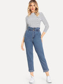 Rolled<b style="color:White;"><font size="1"> -</font></b>Hem<b style="color:White;"><font size="1"> -</font></b>Frill High Waist Jeans