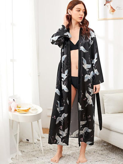 Floral<b style="color:White;"><font size="1"> -</font></b>&<b style="color:White;"><font size="1"> -</font></b>Leaf Print Satin Robe