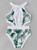 Leaf<b style="color:White;"><font size="1"> -</font></b>Print<b style="color:White;"><font size="1"> -</font></b>Piping Contrast Cutout Side Monokini