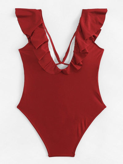 V-Plunge<b style="color:White;"><font size="1"> -</font></b>Ruffle One Piece Swimsuit