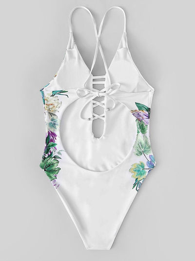 Random<b style="color:White;"><font size="1"> -</font></b>Floral<b style="color:White;"><font size="1"> -</font></b>Criss<b style="color:White;"><font size="1"> -</font></b>Cross Backless One Piece Swimsuit