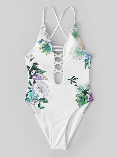 Random<b style="color:White;"><font size="1"> -</font></b>Floral<b style="color:White;"><font size="1"> -</font></b>Criss<b style="color:White;"><font size="1"> -</font></b>Cross Backless One Piece Swimsuit