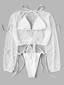 Self<b style="color:White;"><font size="1"> -</font></b>Tie Bikini Set & Mesh Cover Up 3pack